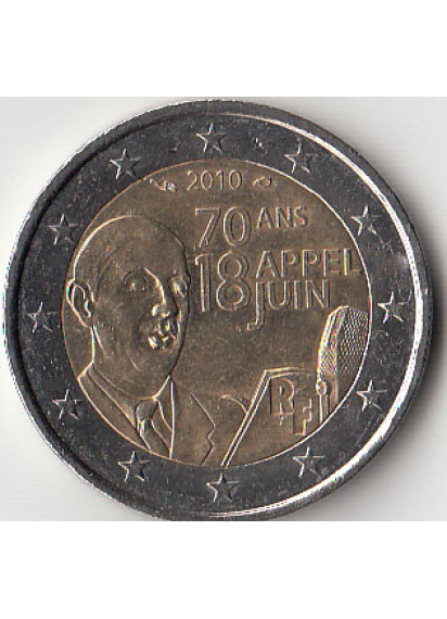 2010 - 2 Euro FRANCIA 70° Ann. dell'appello di Charles de Gaulle  Fdc